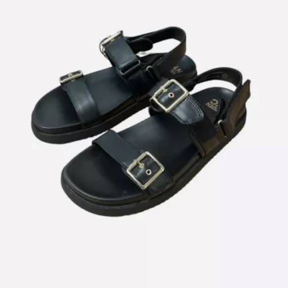 NWT! In Box! Madden NYC Black Women's Double Buckle Footbed Sandals Size 8.5 - Picture 6 of 14